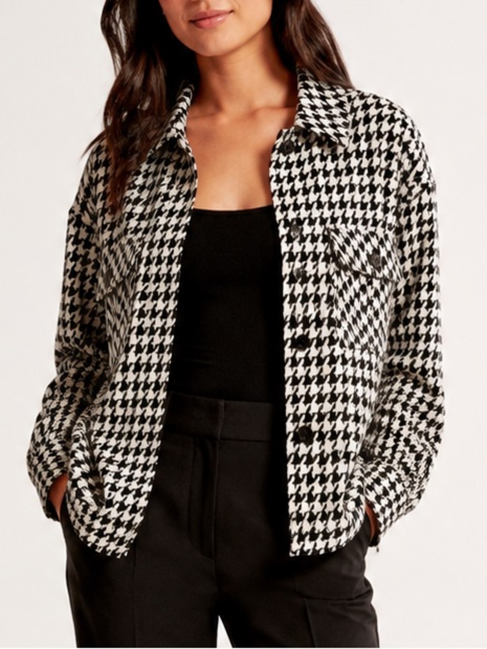 Meg & Margot Houndstooth Stretch Knit Shacket Jacket Size M